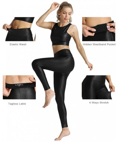 Faux Leather Leggings for Women Tummy Control High Waist Dressy Seamless Stretch Pleather Yoga Pants Black $31.85 Others