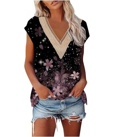 Womens Summer Tops, Cap Sleeve Tops, Trendy Tank Tops Floral Print Lace V Neck Loose Fit Shirts 02 black $9.85 Tanks