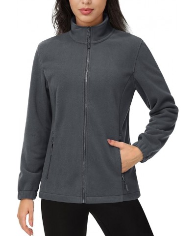 Women's Fleece Jacket Zip Up Coat Lightweight Soft Warm Long Sleeve Jackets with Pockets for Winter Dark Grey $20.68 Jackets