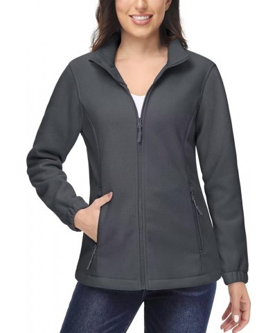 Women's Fleece Jacket Zip Up Coat Lightweight Soft Warm Long Sleeve Jackets with Pockets for Winter Dark Grey $20.68 Jackets