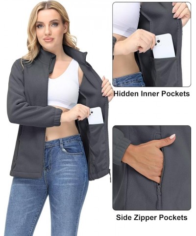 Women's Fleece Jacket Zip Up Coat Lightweight Soft Warm Long Sleeve Jackets with Pockets for Winter Dark Grey $20.68 Jackets