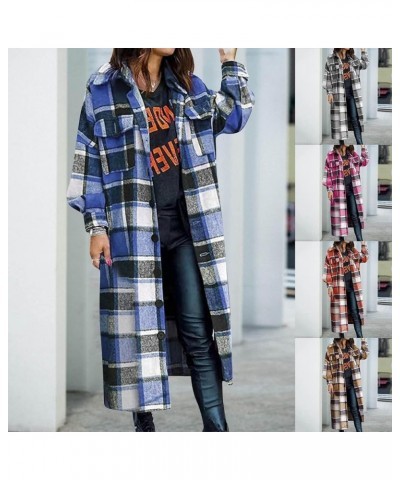 Plaid Shacket Womens,Womens Flannel Plaid Shirts Roll Up Long Sleeve Pockets Mid-Long Casual Boyfriend Shirts Grey $15.38 Blo...