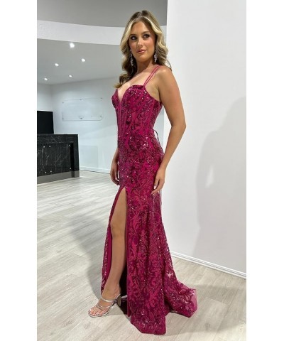 Women's Lace Prom Dresses with Slit Spaghetti Straps Long Applique Tulle Sweetheart Formal Evening Gowns DE53 Champagne $26.6...