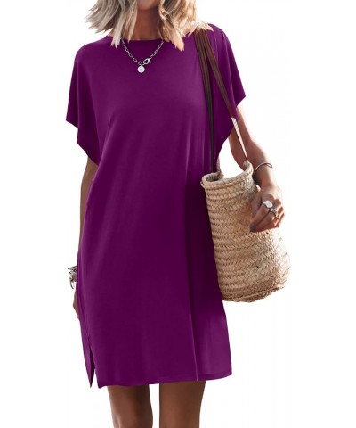 Women’s Summer Short Sleeve T-Shirt Dress Casual Loose Slit Beach Mini Dress Tunic Top Purple $19.79 Dresses