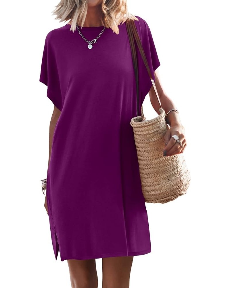 Women’s Summer Short Sleeve T-Shirt Dress Casual Loose Slit Beach Mini Dress Tunic Top Purple $19.79 Dresses