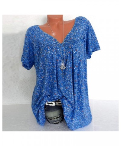 Womens Tops Casual Floral Tunic 2024 Summer Boho Short Sleeve Shirts Cute V Neck T-Shirt Loose Comfy Tees Dressy Blouse A1_bl...