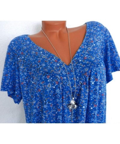 Womens Tops Casual Floral Tunic 2024 Summer Boho Short Sleeve Shirts Cute V Neck T-Shirt Loose Comfy Tees Dressy Blouse A1_bl...