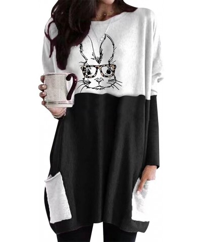 Womens Christmas Casual Print Sweatshirt Long Sleeve Round Neck Pocket T Shirts Blouses Tops Black Glasses Bunny $16.23 Hoodi...