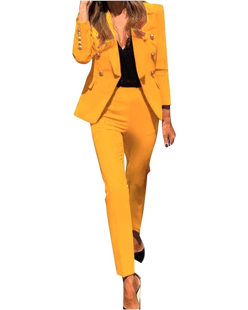 Blazer Sets Women 2 Piece Outfits Dressy Casual Two Piece Pants Set Fashion Business Casual Clothing for Work Suit Set A Yell...