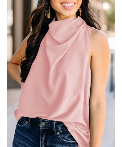 Womens 2024 Summer Business Casual Elegant Cowl Neck Tank Tops Sleeveless Shirt Loose Chiffon Blouse Light Pink $11.76 Blouses