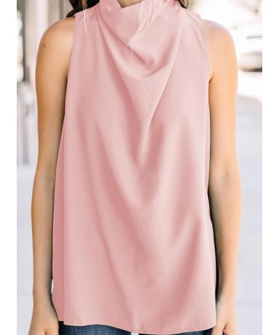 Womens 2024 Summer Business Casual Elegant Cowl Neck Tank Tops Sleeveless Shirt Loose Chiffon Blouse Light Pink $11.76 Blouses