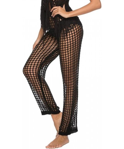 Womens Crochet Net Hollow Out Beach Pants Bathing Suit Bikini Swimsuit Cover Up Pants 3-black $19.13 Swimsuits