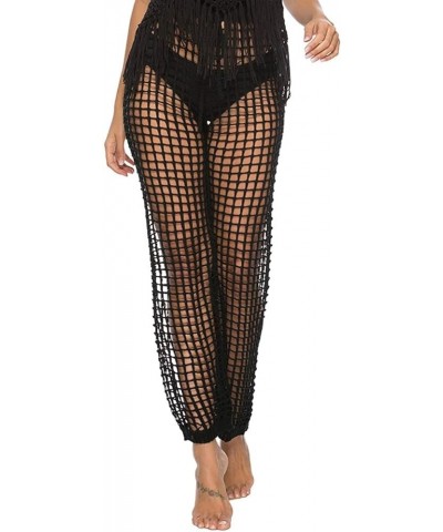 Womens Crochet Net Hollow Out Beach Pants Bathing Suit Bikini Swimsuit Cover Up Pants 3-black $19.13 Swimsuits