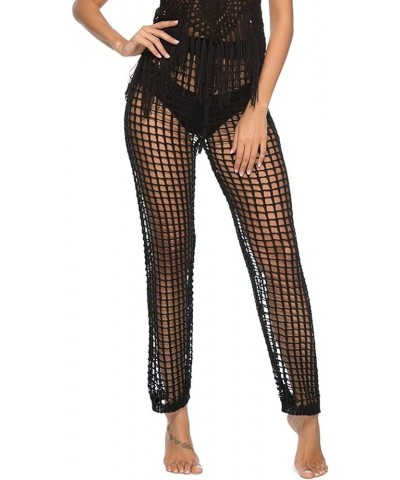 Womens Crochet Net Hollow Out Beach Pants Bathing Suit Bikini Swimsuit Cover Up Pants 3-black $19.13 Swimsuits