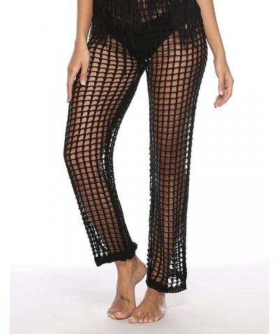 Womens Crochet Net Hollow Out Beach Pants Bathing Suit Bikini Swimsuit Cover Up Pants 3-black $19.13 Swimsuits