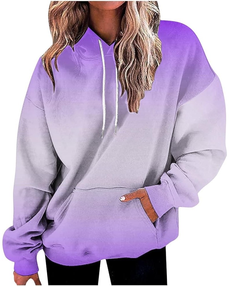 Women's Oversized Hoodies Casual Gradient Print Long Sleeve Sweatshirts Pullover Fall Fashion Clothes Outfits 05-purple $11.3...