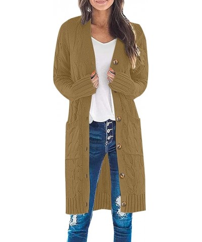 Womens Long Cardigan Sweater Open Front Long Sleeve Chunky Cable Knit Duster Outerwear Maxi 2023 Fall Jacket Coats Khaki 3 $1...