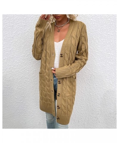 Womens Long Cardigan Sweater Open Front Long Sleeve Chunky Cable Knit Duster Outerwear Maxi 2023 Fall Jacket Coats Khaki 3 $1...