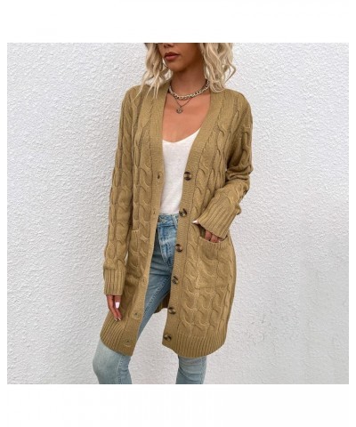 Womens Long Cardigan Sweater Open Front Long Sleeve Chunky Cable Knit Duster Outerwear Maxi 2023 Fall Jacket Coats Khaki 3 $1...