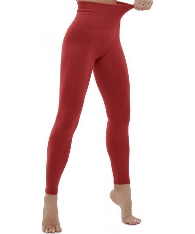 Fleece Lined Leggings Women Thick High Waisted Winter Warm Leggings Wine Red $10.99 Leggings