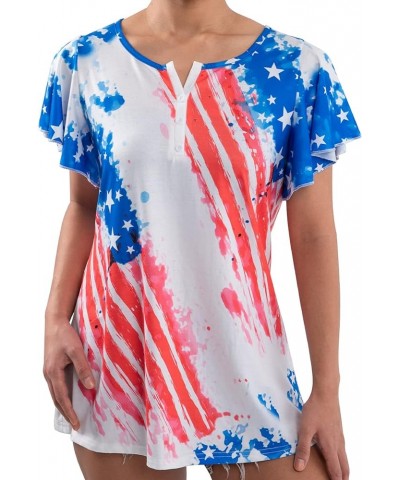 American Flag T Shirt Women USA Star Stripes Fourth July Tee Shirts Ruffle Short Sleeve V Neck T-Shirts Loose Fit Tops C-as S...