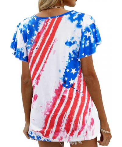 American Flag T Shirt Women USA Star Stripes Fourth July Tee Shirts Ruffle Short Sleeve V Neck T-Shirts Loose Fit Tops C-as S...