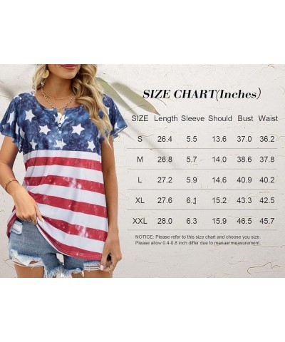 American Flag T Shirt Women USA Star Stripes Fourth July Tee Shirts Ruffle Short Sleeve V Neck T-Shirts Loose Fit Tops C-as S...