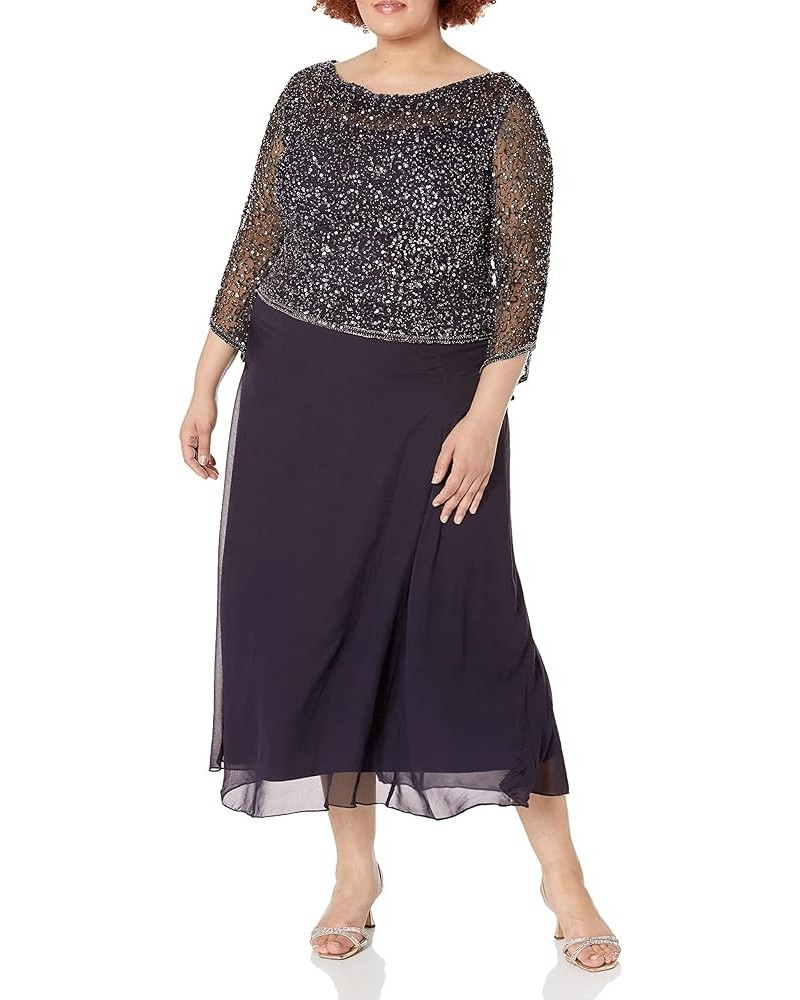 Women's Petite Long Beaded Dress with Cowl Neck Plum/Mercury/Plum $35.81 Dresses