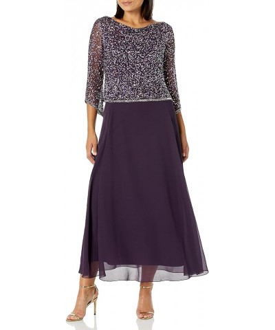 Women's Petite Long Beaded Dress with Cowl Neck Plum/Mercury/Plum $35.81 Dresses