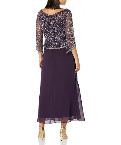 Women's Petite Long Beaded Dress with Cowl Neck Plum/Mercury/Plum $35.81 Dresses