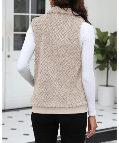 Womens Sleeveless Fleece Vest with Pockets Fuzzy Sherpa Vest Fluffy Zipper Jacket Warm Outerwear C-light Khaki $20.29 Vests