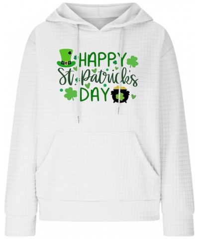 Women's Waffle Hoodie Sweatshirt St. Patrick's Day Long Sleeve Drawstring Pullover Loose Fit Cozy Tops With Pocket 03-white $...