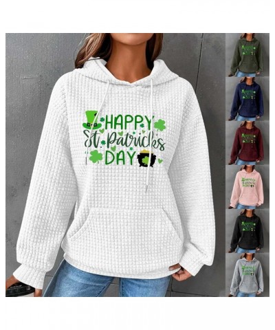 Women's Waffle Hoodie Sweatshirt St. Patrick's Day Long Sleeve Drawstring Pullover Loose Fit Cozy Tops With Pocket 03-white $...