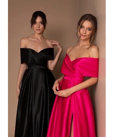 Women's Off The Shoulder Prom Dresses Satin Long Formal Evening Gowns Ruched with Pockets Orange $39.10 Dresses