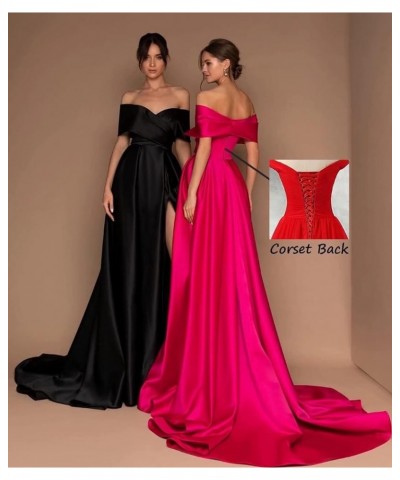 Women's Off The Shoulder Prom Dresses Satin Long Formal Evening Gowns Ruched with Pockets Orange $39.10 Dresses