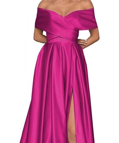 Women's Off The Shoulder Prom Dresses Satin Long Formal Evening Gowns Ruched with Pockets Orange $39.10 Dresses