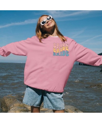 Women's Oversized Bride Sweatshirt Bachelorette Wedding Sweatshirts Honeymoon Vacation Pullover Tops Pink $14.30 Hoodies & Sw...