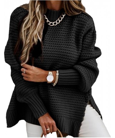 Oversized Sweater for Women Winter Turtleneck Solid Side Slit Sweaters Long Sleeve Chunky Cable Knit Jumper Tops Black $10.19...