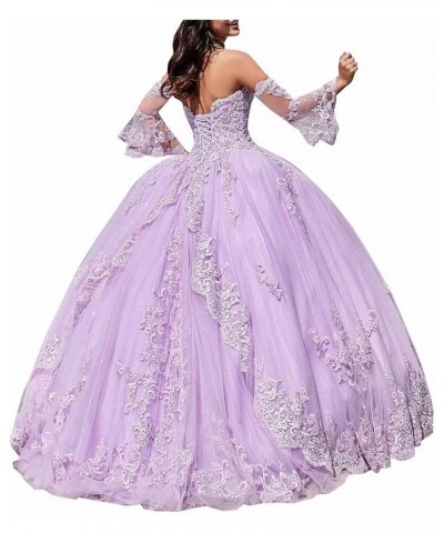 Tulle Quinceanera Dresses Laces Applique Ball Gown with Sleeve Sweetheart Prom Dress Sweet 16 Dress Turquoise $45.15 Dresses