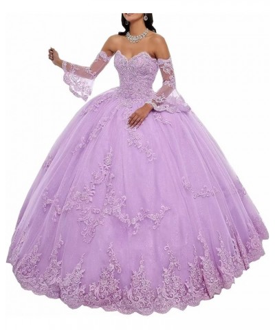 Tulle Quinceanera Dresses Laces Applique Ball Gown with Sleeve Sweetheart Prom Dress Sweet 16 Dress Turquoise $45.15 Dresses