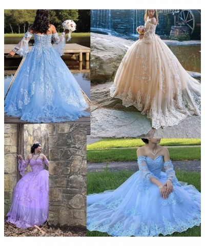 Tulle Quinceanera Dresses Laces Applique Ball Gown with Sleeve Sweetheart Prom Dress Sweet 16 Dress Turquoise $45.15 Dresses