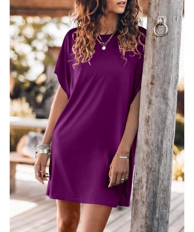 Women’s Summer Short Sleeve T-Shirt Dress Casual Loose Slit Beach Mini Dress Tunic Top Purple $19.79 Dresses