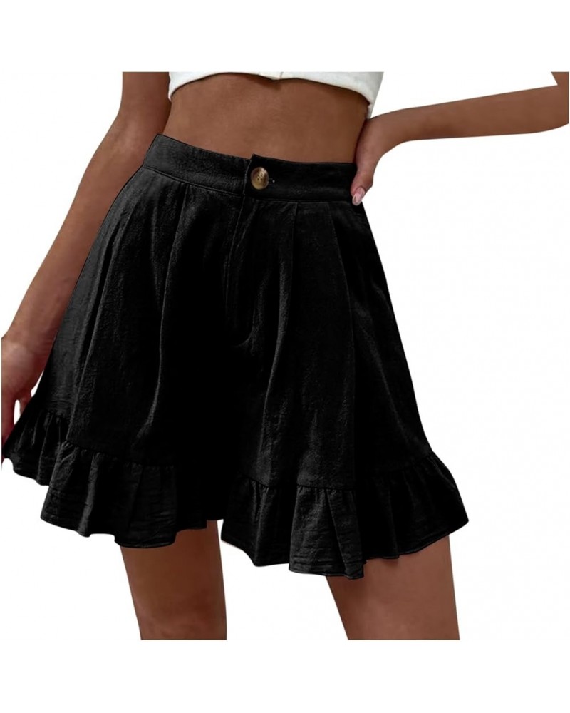 Womens Shorts for Summer Dressy, Women Wide Leg Ruffle Shorts Summer Pants Lightweight Short Pants with Pockets A44-black $6....