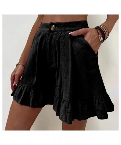 Womens Shorts for Summer Dressy, Women Wide Leg Ruffle Shorts Summer Pants Lightweight Short Pants with Pockets A44-black $6....