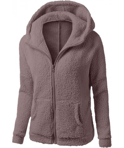 Womens Fuzzy Fleece Jacket Zip Up Fuzzy Sherpa Coat Hooded Plain Fall Winter Warm Outwear Hoodies C Pink $5.71 Tanks