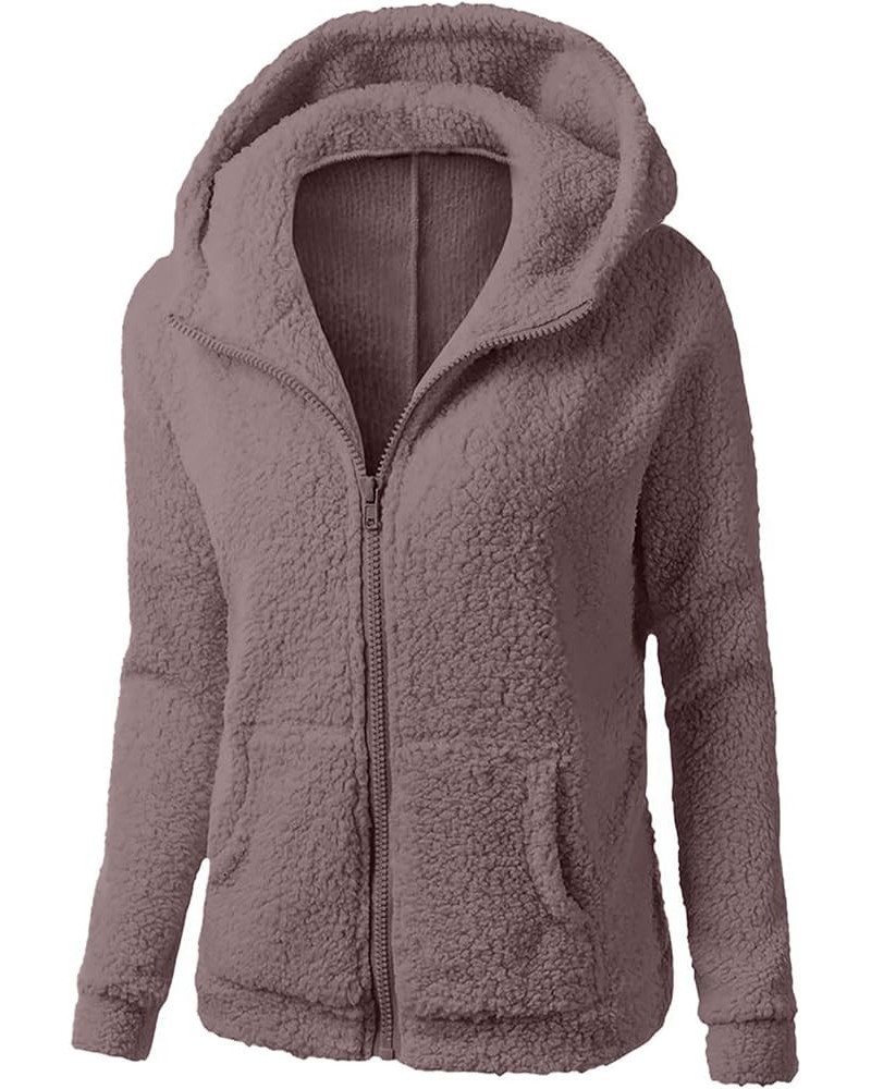 Womens Fuzzy Fleece Jacket Zip Up Fuzzy Sherpa Coat Hooded Plain Fall Winter Warm Outwear Hoodies C Pink $5.71 Tanks