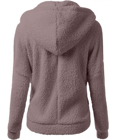 Womens Fuzzy Fleece Jacket Zip Up Fuzzy Sherpa Coat Hooded Plain Fall Winter Warm Outwear Hoodies C Pink $5.71 Tanks