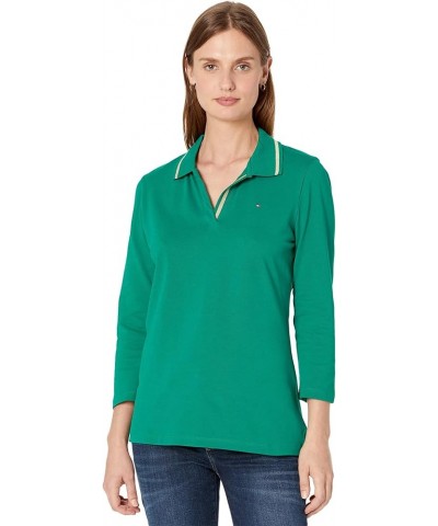 Women's 3/4 Sleeve Johnny Collar Polo Shirt Kelly Green $7.36 Shirts