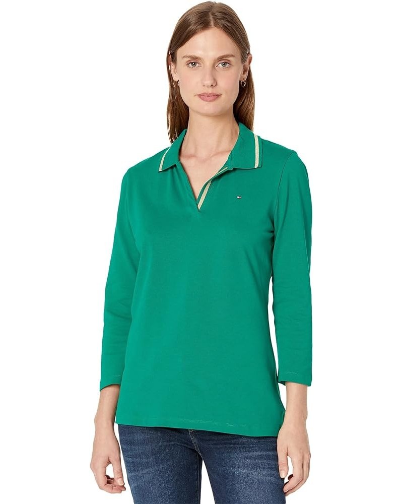 Women's 3/4 Sleeve Johnny Collar Polo Shirt Kelly Green $7.36 Shirts