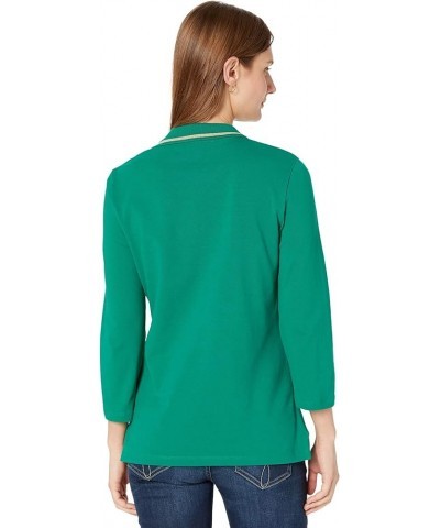 Women's 3/4 Sleeve Johnny Collar Polo Shirt Kelly Green $7.36 Shirts